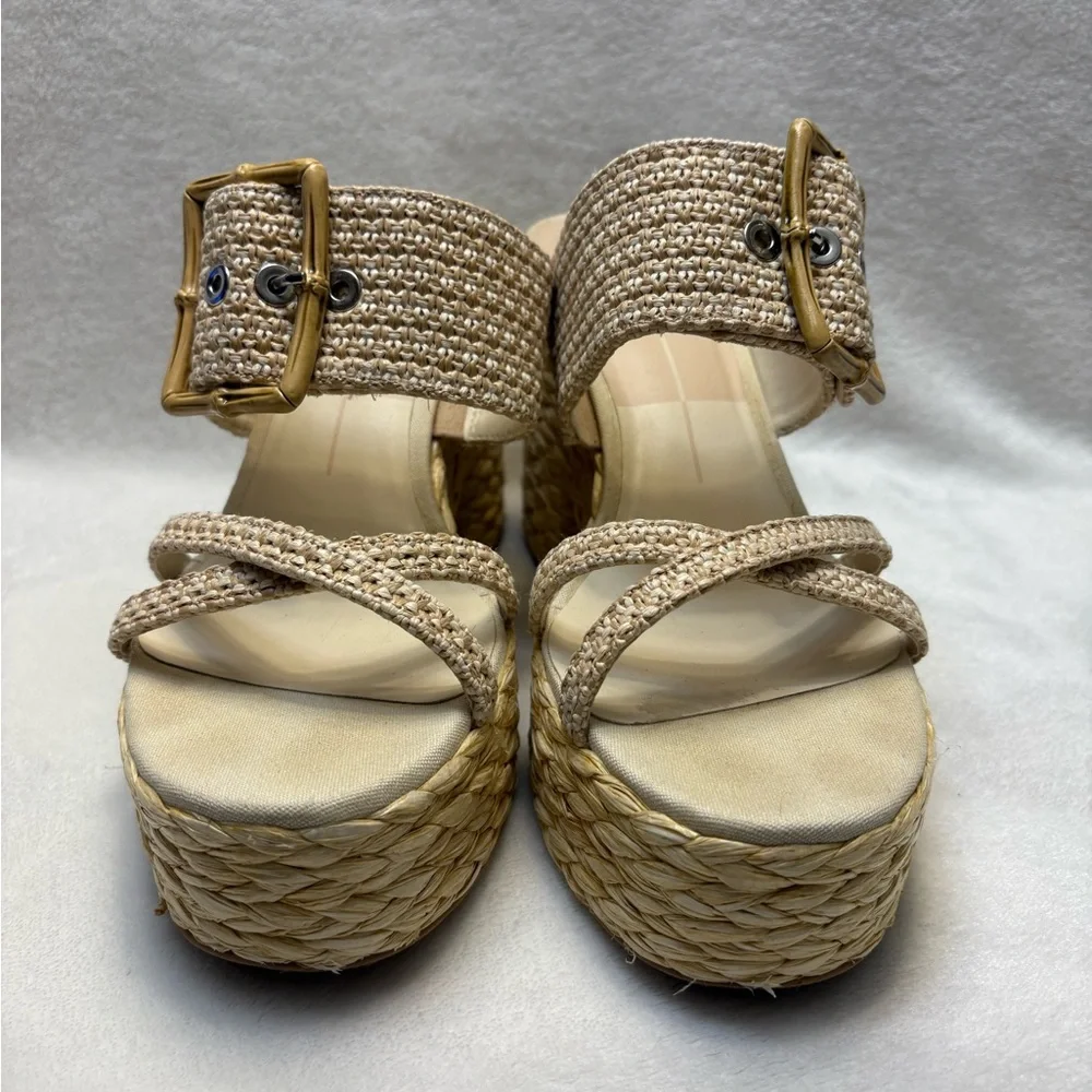 Woven Platform Slide Sandals in Natural Beige